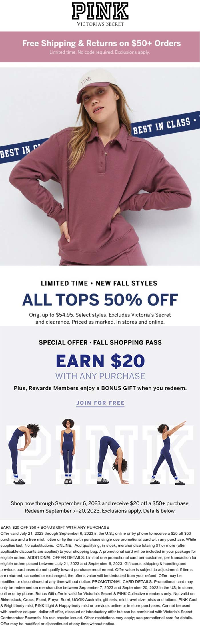 PINK stores Coupon  All tops 50% off at PINK, ditto online #pink 
