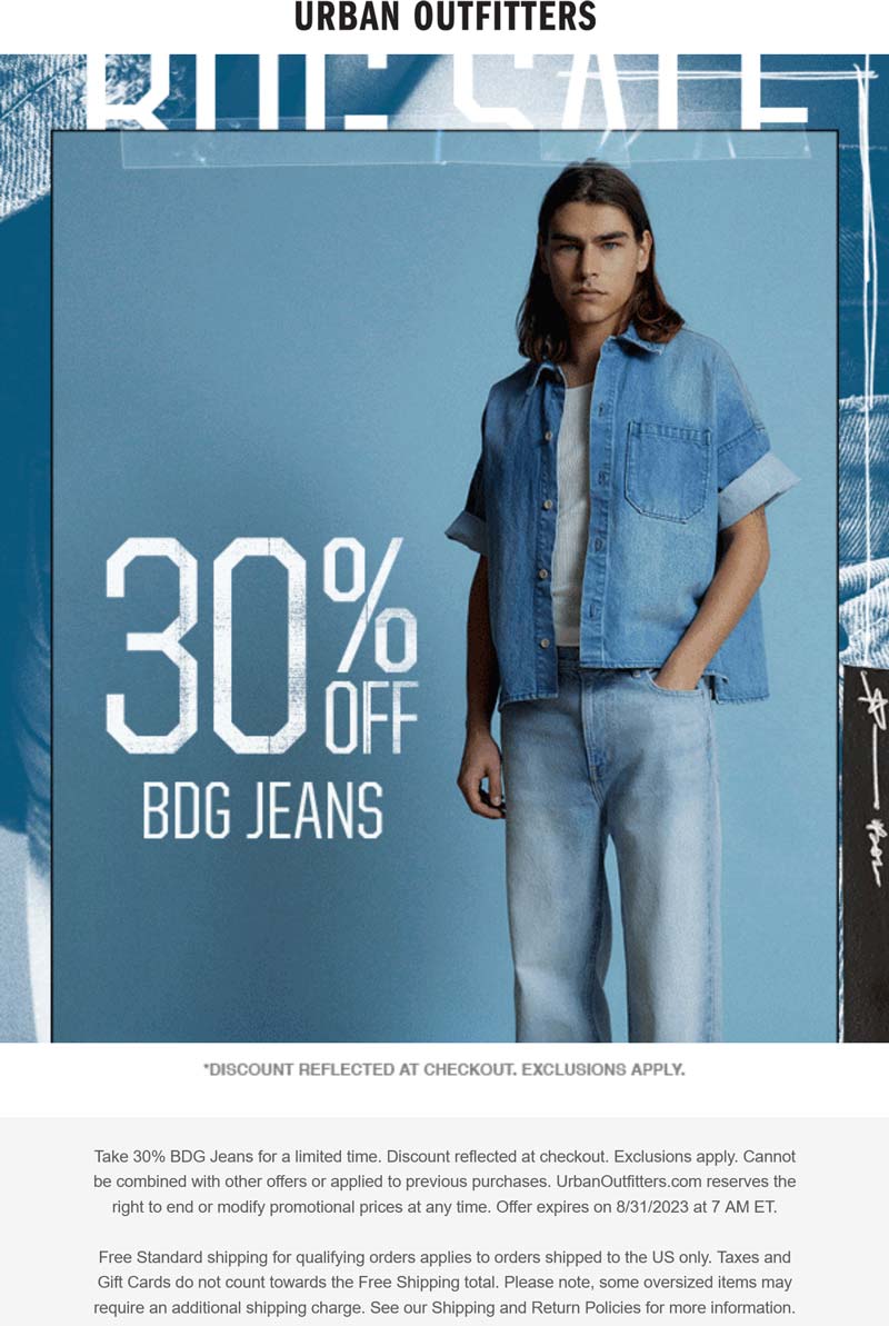 Urban Outfitters stores Coupon  30% off BDG jeans at Urban Outfitters #urbanoutfitters 