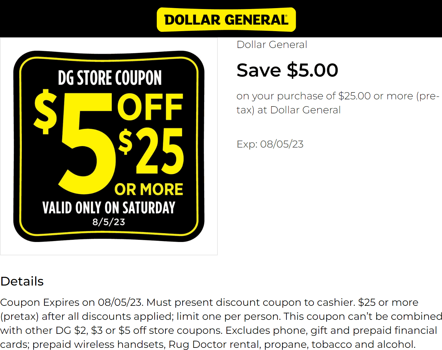 Dollar General stores Coupon  $5 off $25 Saturday at Dollar General #dollargeneral 