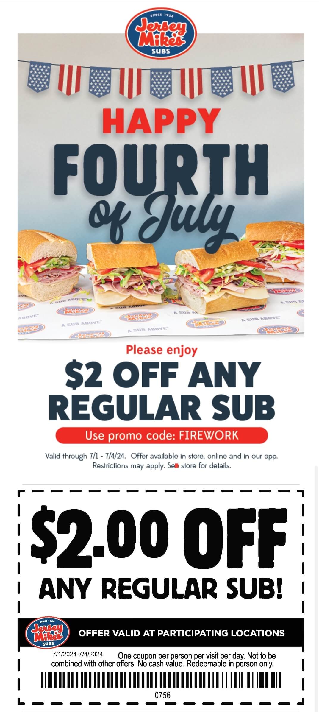 Jersey Mikes restaurants Coupon  $2 off any regular sub sandwich at Jersey Mikes #jerseymikes 