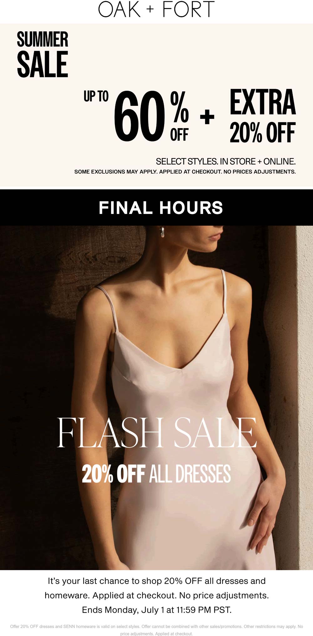 Oak + Fort stores Coupon  Extra 20-60% off today at Oak + Fort, ditto online #oakfort 