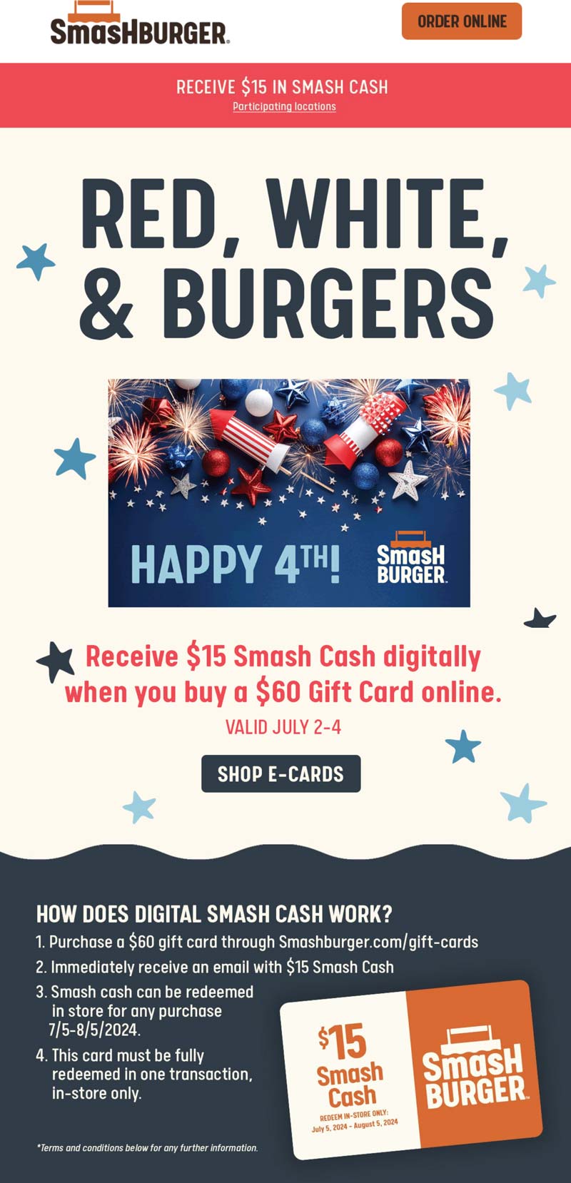 Smashburger restaurants Coupon  $15 card with your $60 card purchase at Smashburger restaurants #smashburger 