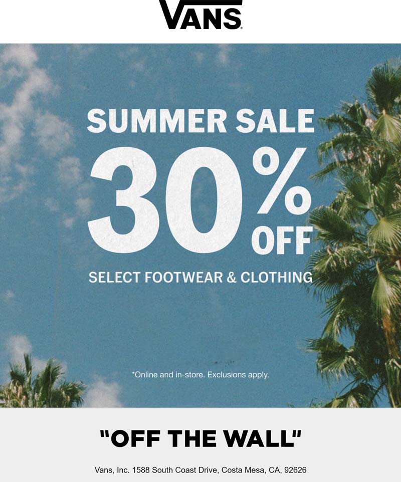 Vans stores Coupon  30% off shoes & clothing at Vans off the wall #vans 