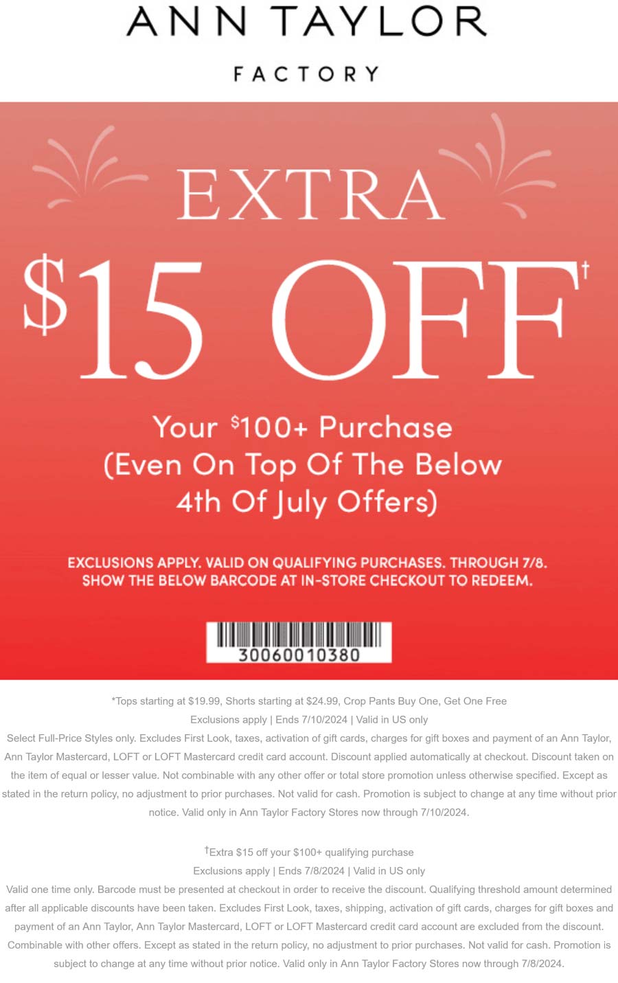 Ann Taylor Factory stores Coupon  $15 off $100 at Ann Taylor Factory #anntaylorfactory 