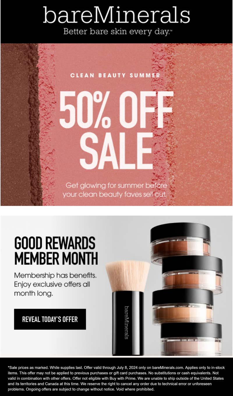 bareMinerals stores Coupon  50% off sale items online at bareMinerals #bareminerals 