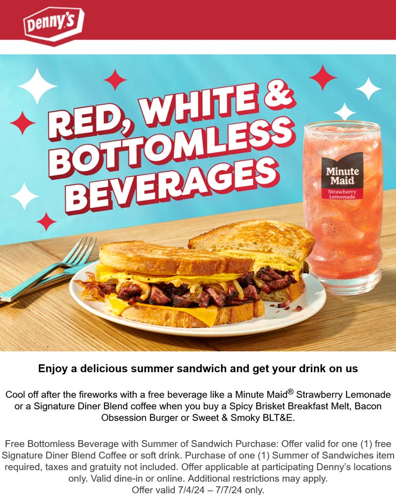 Dennys restaurants Coupon  Free drink with your sandwich at Dennys #dennys 