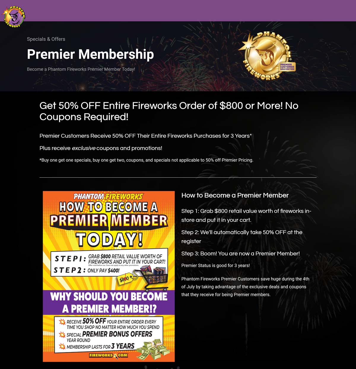 Phantom stores Coupon  50% off $800+ fireworks today at Phantom, no membership required #phantom 