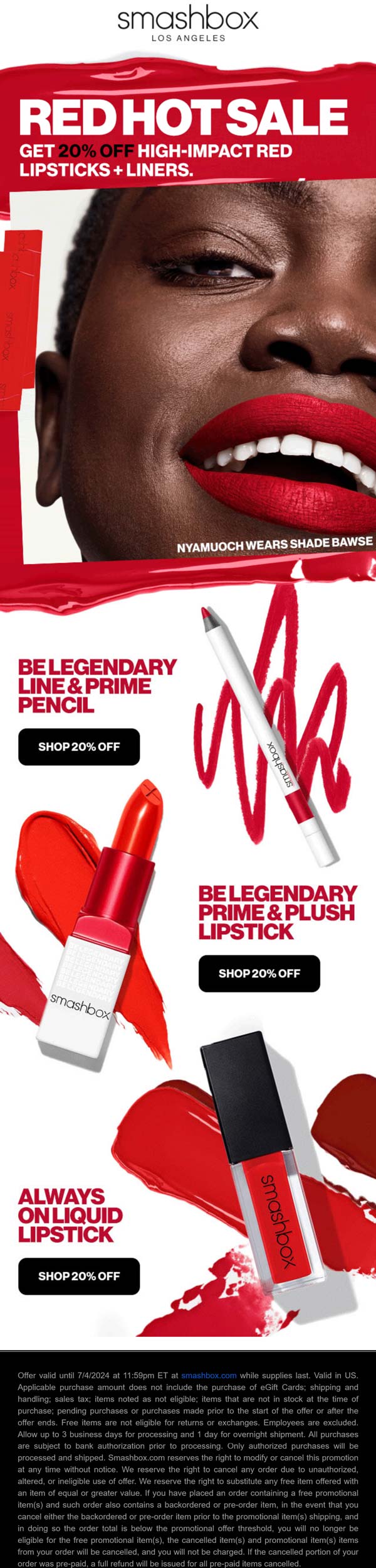 Smashbox stores Coupon  20% off red lipsticks today at Smashbox #smashbox 