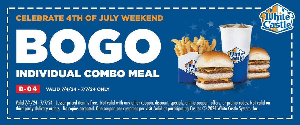 White Castle restaurants Coupon  Second combo meal free at White Castle #whitecastle 