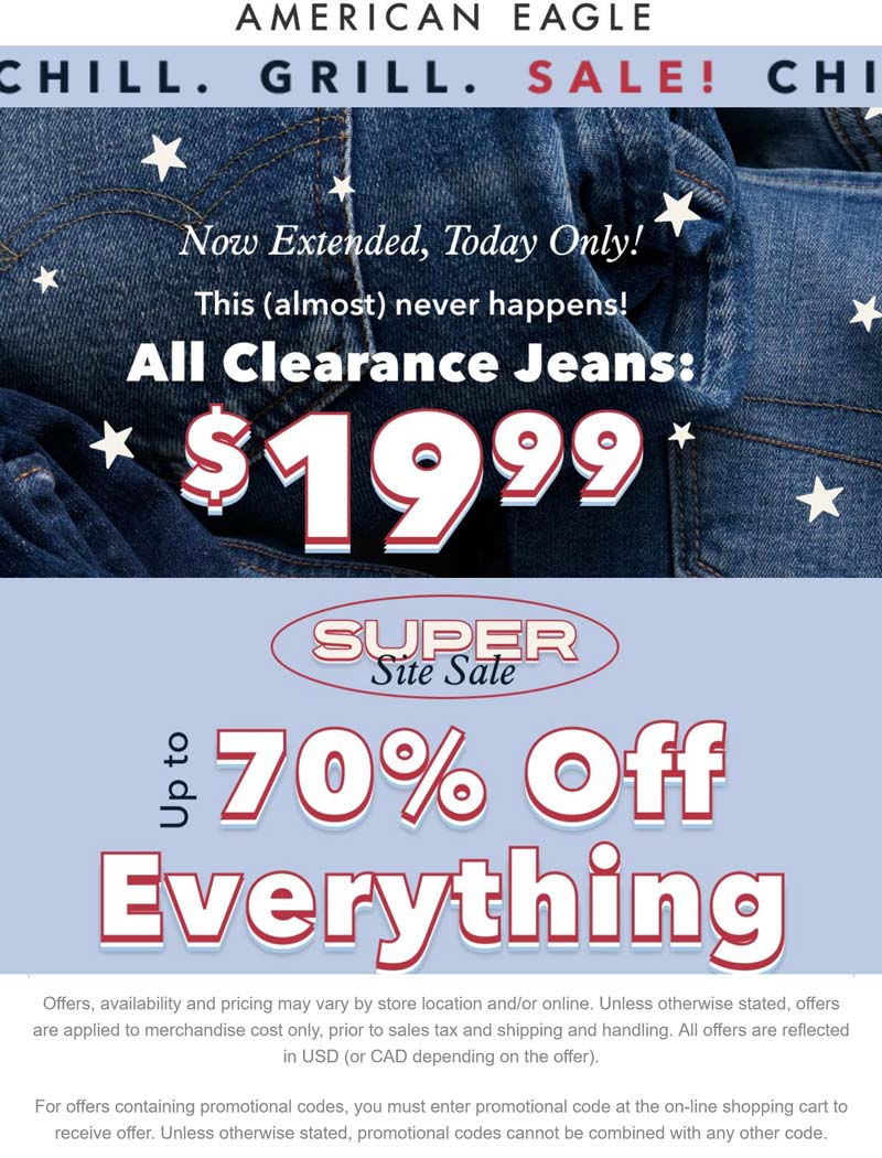 American Eagle stores Coupon  Clearance jeans for $20 & more today at American Eagle #americaneagle 