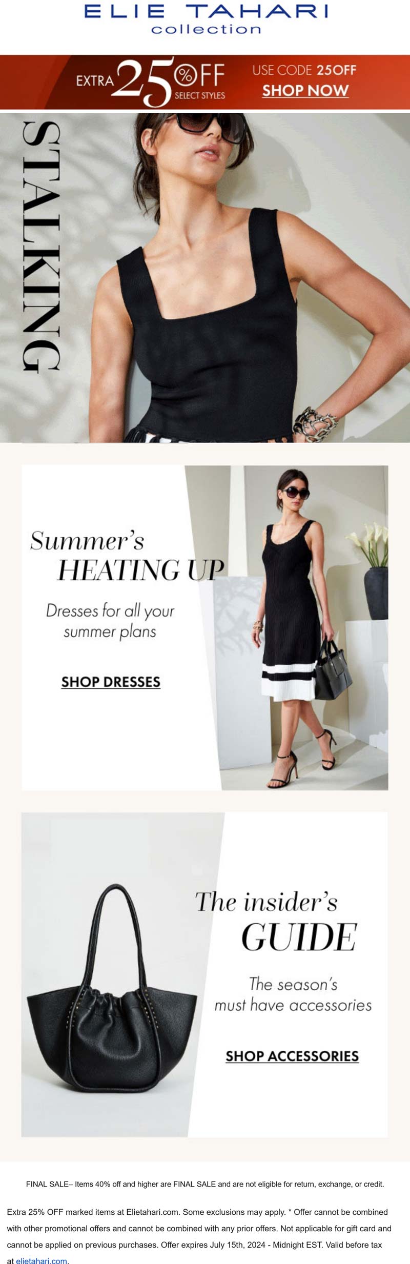 Elie Tahari stores Coupon  25% off online at Elie Tahari via promo code 25OFF #elietahari 