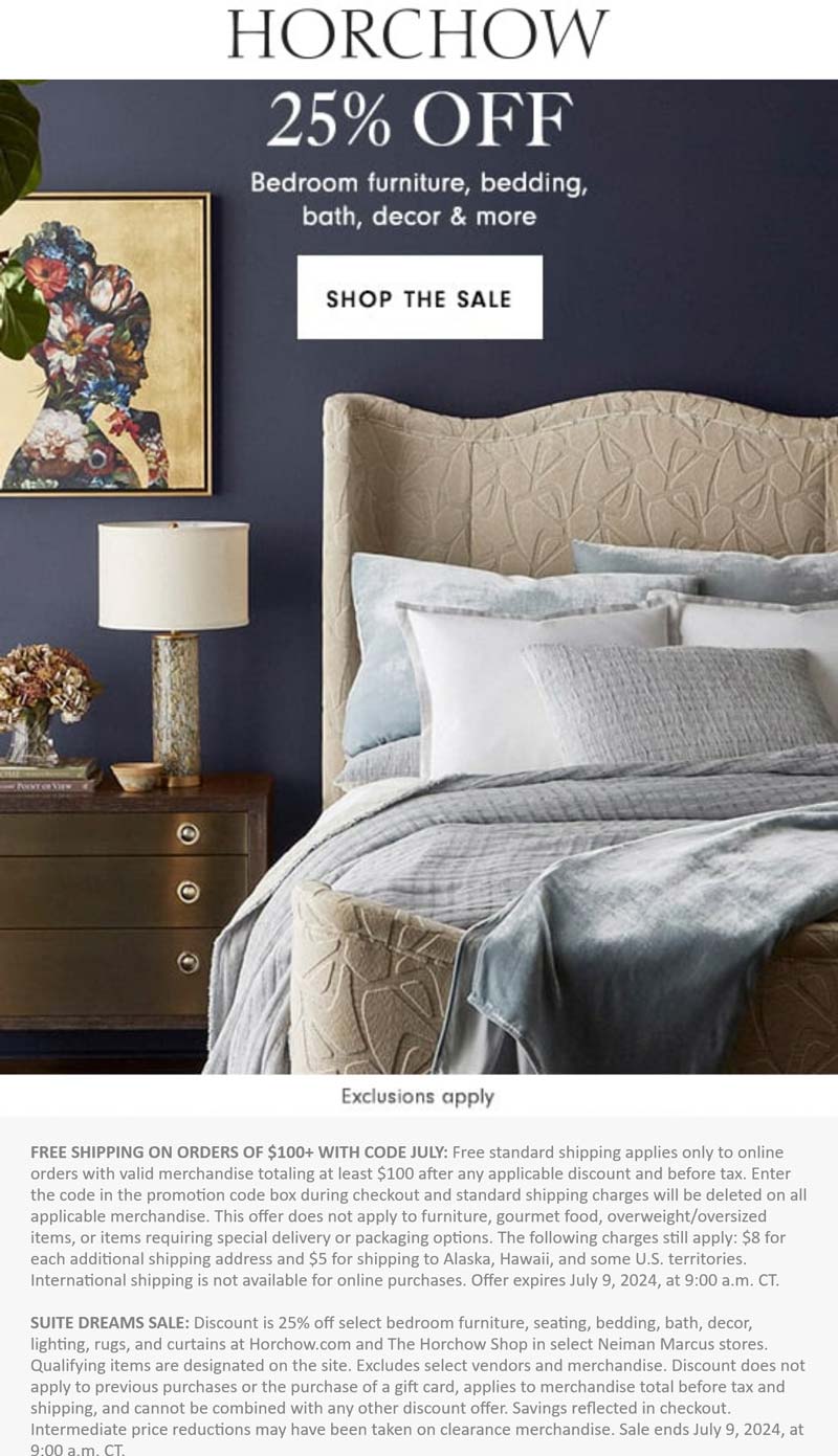 Horchow stores Coupon  25% off bedroom & bath at Horchow #horchow 