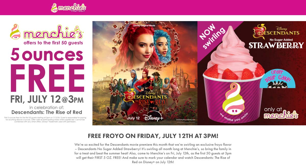 Menchies restaurants Coupon  Free frozen yogurt the 12th at Menchies #menchies 