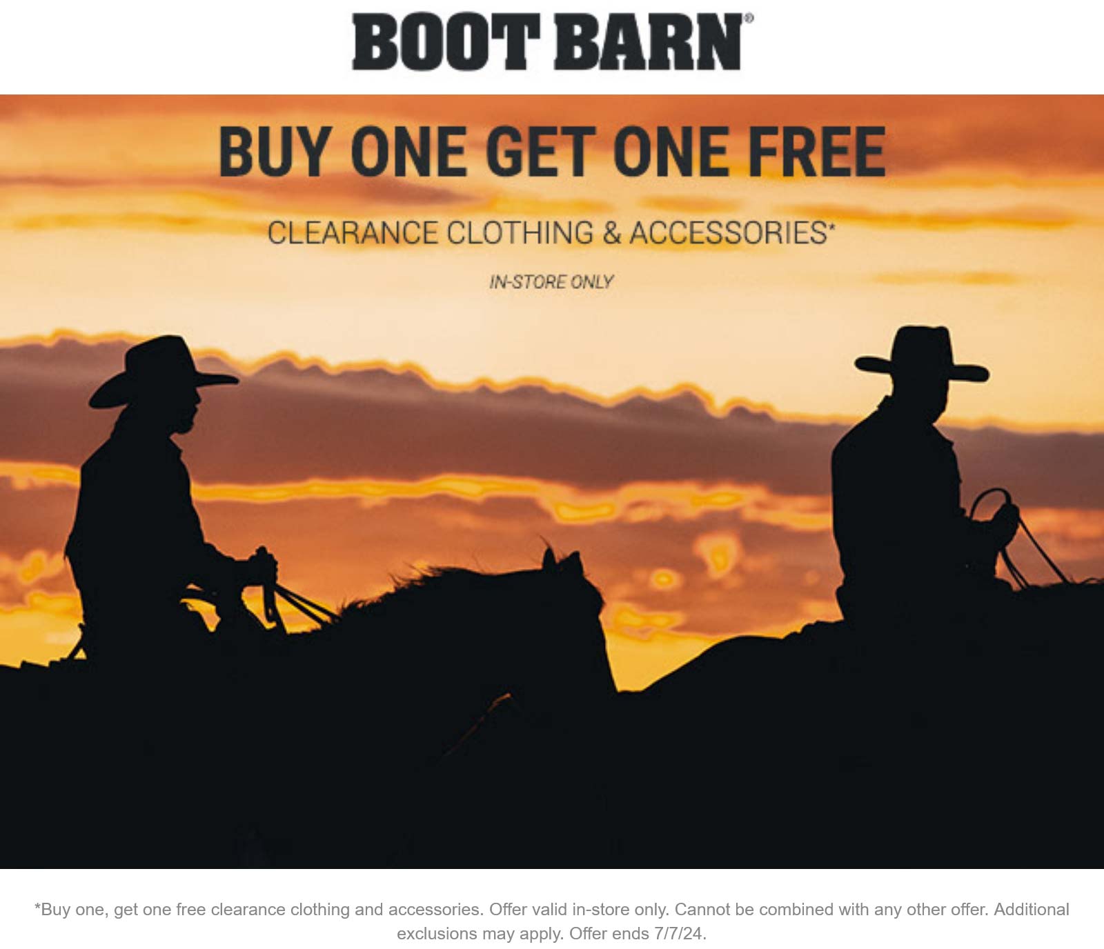 Boot Barn stores Coupon  Second clearance item free today at Boot Barn #bootbarn 