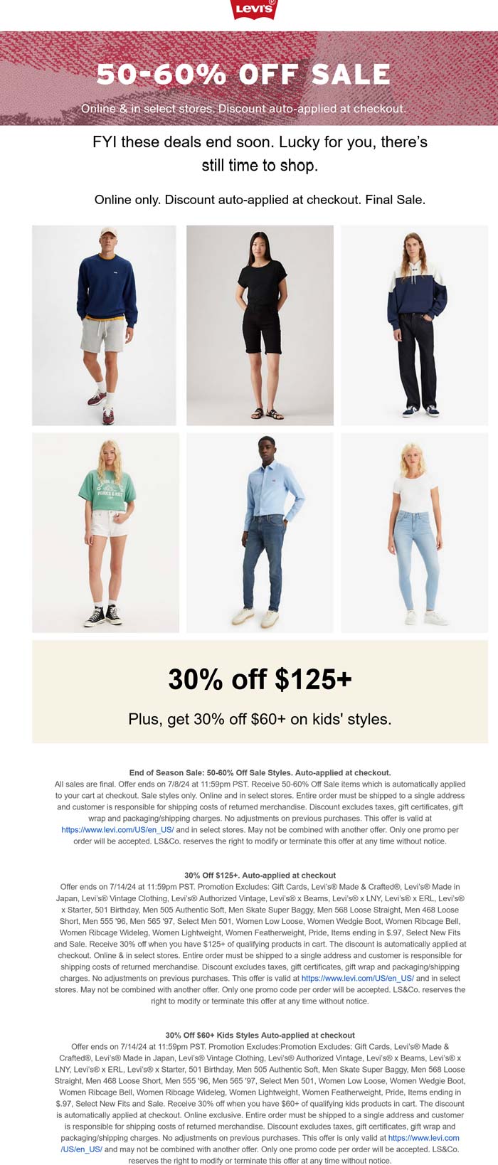 Levis stores Coupon  Extra 50-60% off sale items & more at Levis, ditto online #levis 