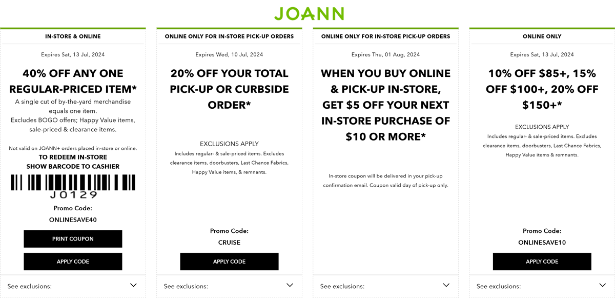 Joann stores Coupon  40% off a single item at Joann, or online via promo code ONLINESAVE40 #joann 