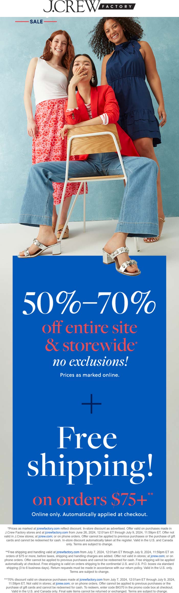 J.Crew Factory stores Coupon  50-70% off everything today at J.Crew Factory, ditto online #jcrewfactory 