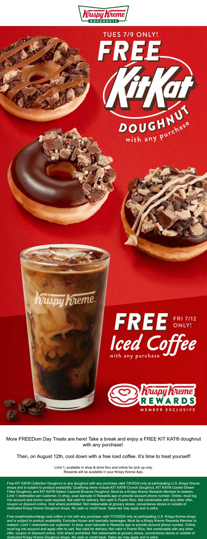 Krispy Kreme restaurants Coupon  Free kit kat doughnut with your order today at Krispy Kreme #krispykreme 