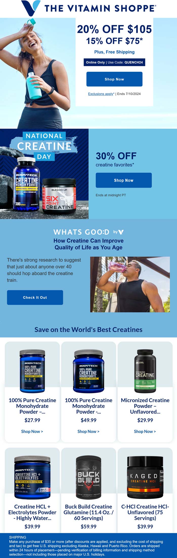 The Vitamin Shoppe stores Coupon  15-20% off $75+ at The Vitamin Shoppe via promo code QUENCH24 #thevitaminshoppe 