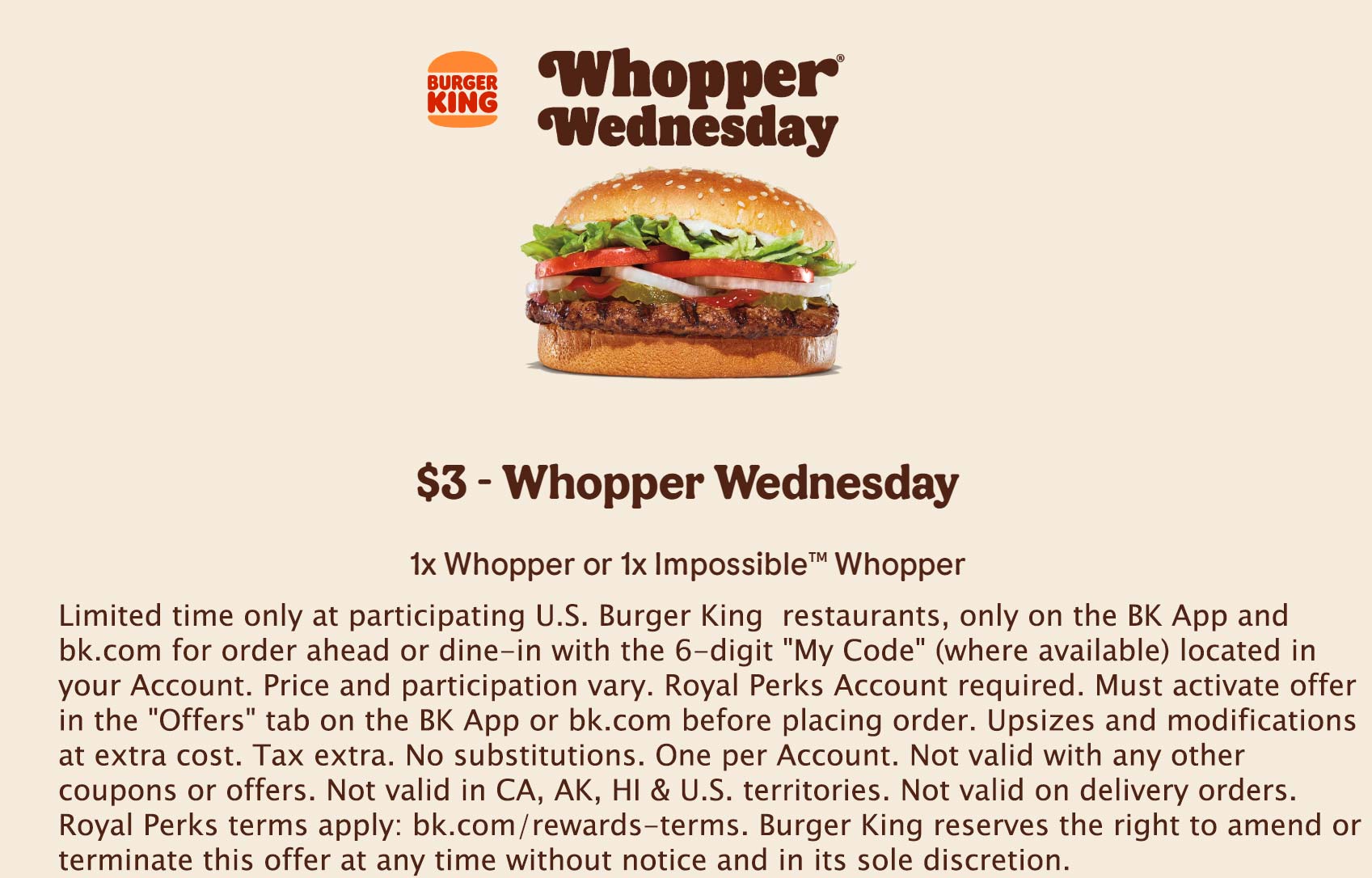 Burger King restaurants Coupon  $3 whopper sandwich today at Burger King restaurants #burgerking 