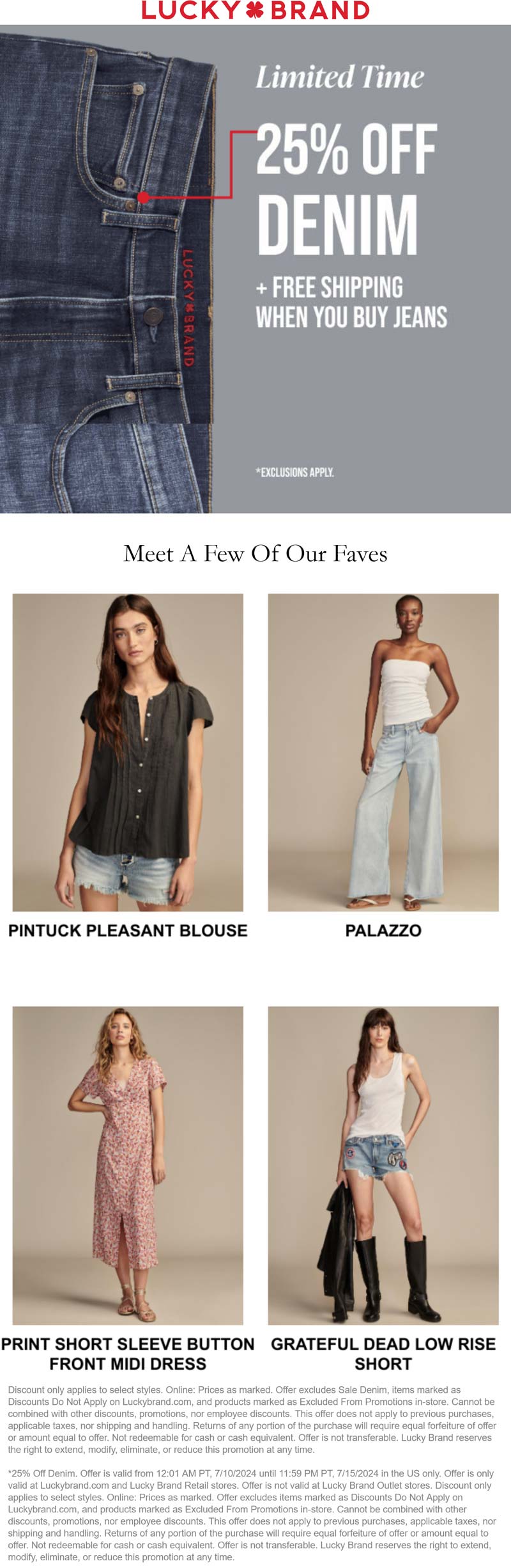 Lucky Brand stores Coupon  25% off denim at Lucky Brand, ditto online #luckybrand 