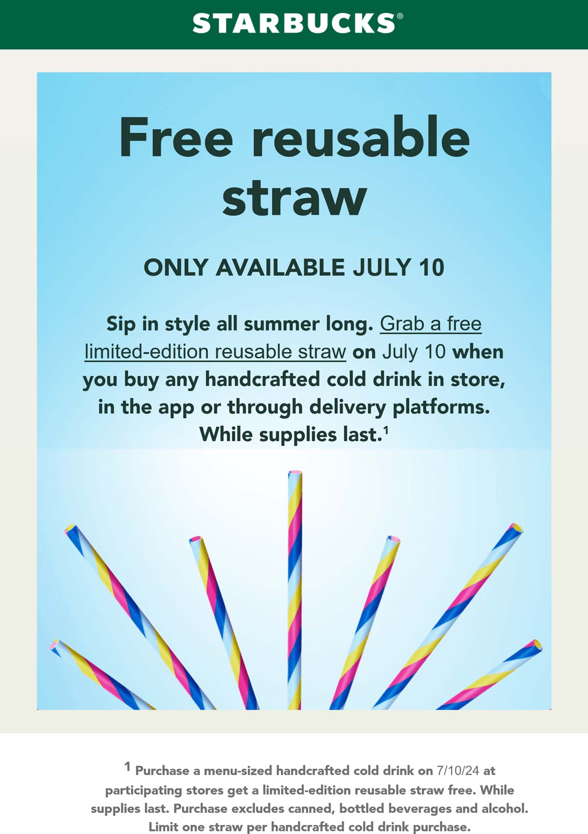 Starbucks restaurants Coupon  Free reusable straw with your cold drink today at Starbucks #starbucks 