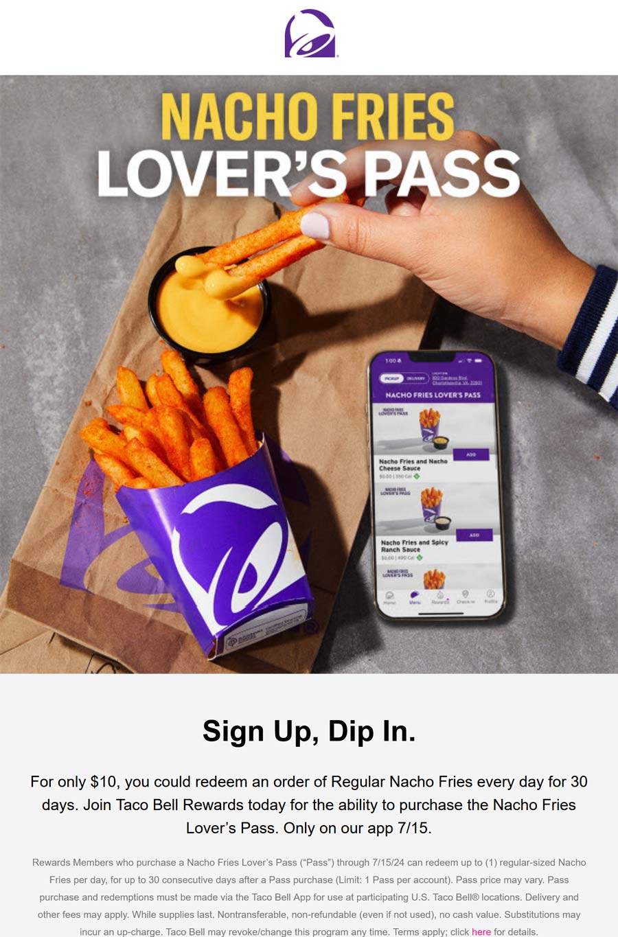 Taco Bell restaurants Coupon  Nacho fries daily for a month = $10 at Taco Bell #tacobell 