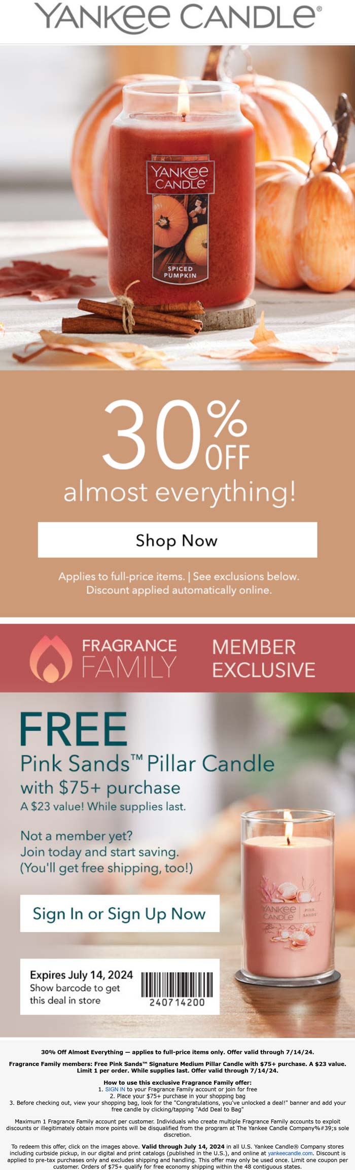 Yankee Candle stores Coupon  30% off everything + free pillar candle on $75 at Yankee Candle #yankeecandle 