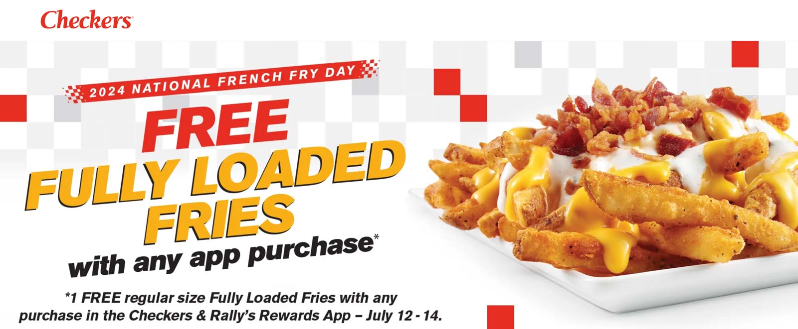 Checkers restaurants Coupon  Free loaded fries with any mobile order at Checkers & Rallys #checkers 