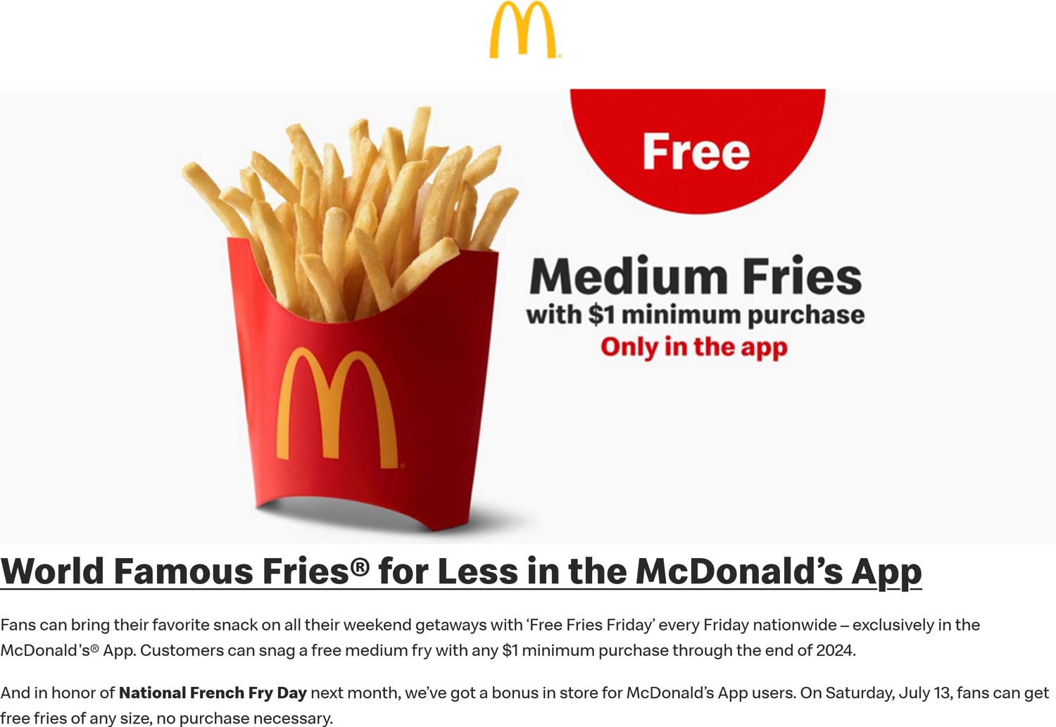 McDonalds restaurants Coupon  Free fries today & then another tomorrow at McDonalds restaurants #mcdonalds 