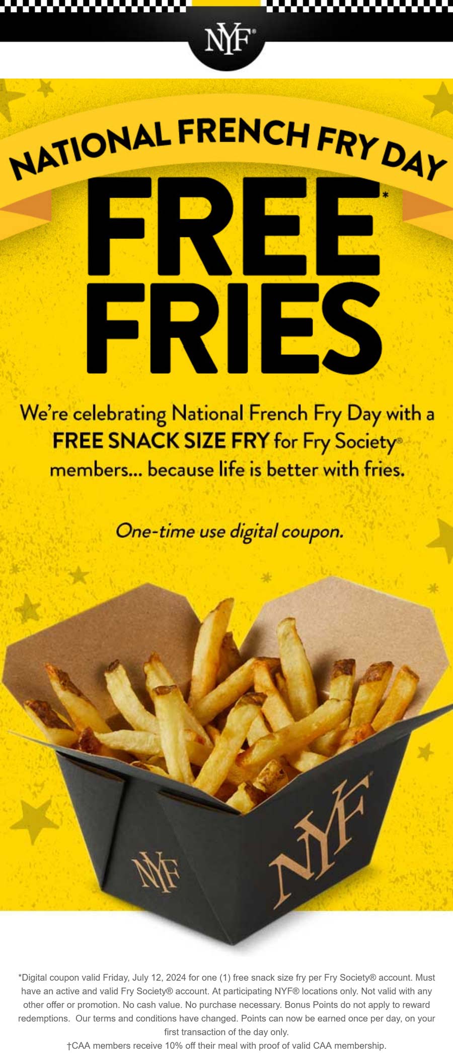 New York Fries restaurants Coupon  Free fries via login today at New York Fries #newyorkfries 