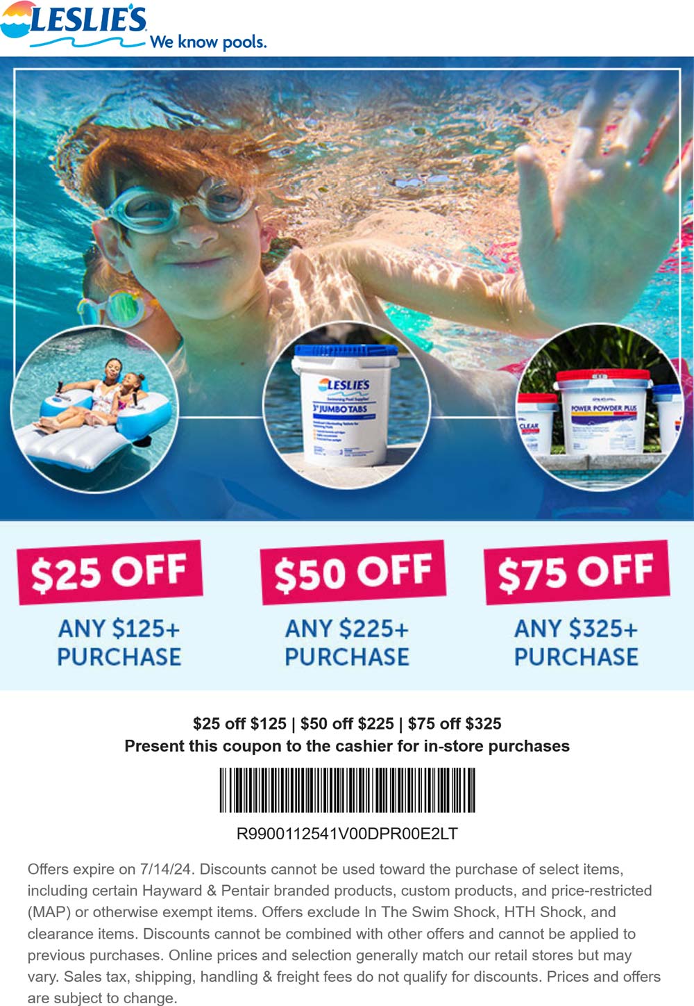 Leslies stores Coupon  $25-$75 off $125+ today at Leslies pool supplies #leslies 