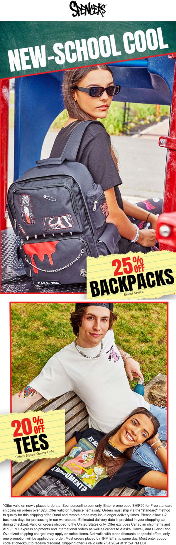 Spencers stores Coupon  25% off backpacks & 20% off tees at Spencers #spencers 