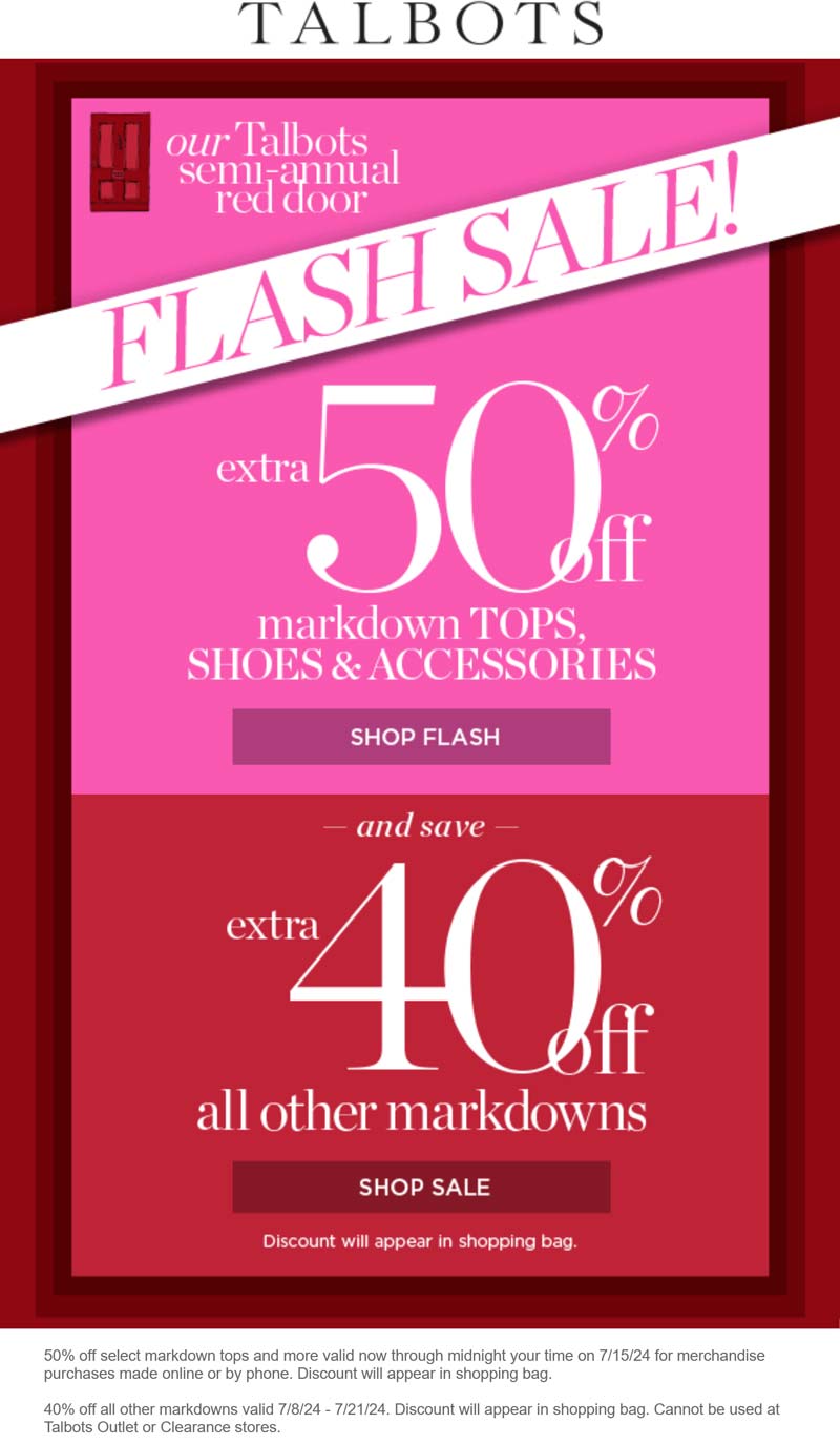 Talbots stores Coupon  Extra 40-50% off sale items online at Talbots #talbots 