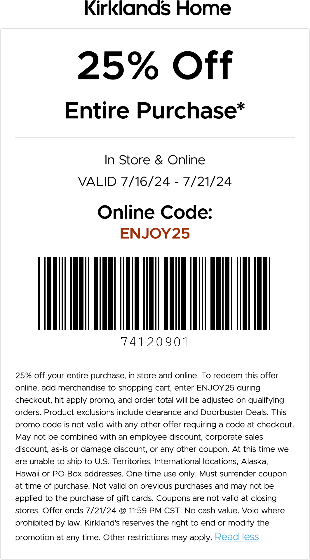 Kirklands stores Coupon  25% off everything at Kirklands, or online via promo code ENJOY25 #kirklands 