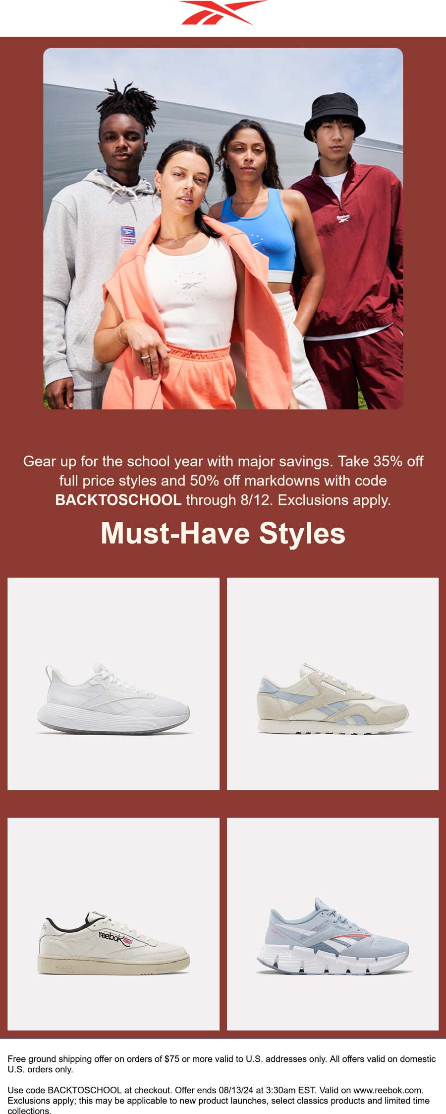 Reebok stores Coupon  25% off regular & 50% off sale items at Reebok via promo code BACKTOSCHOOL #reebok 