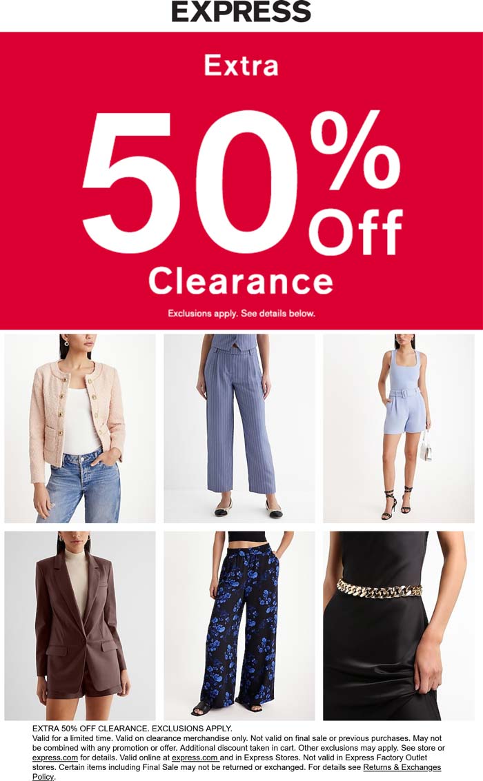 Express stores Coupon  Extra 50% off clearance at Express #express 