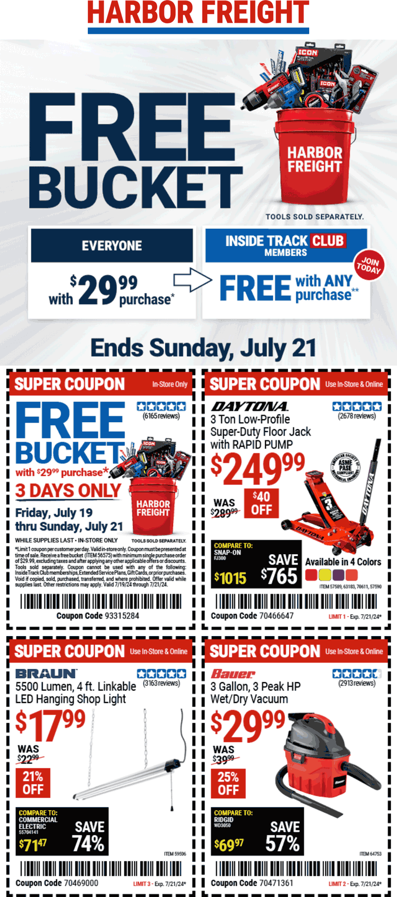 Harbor Freight stores Coupon  Free bucket at Harbor Freight Tools #harborfreight 