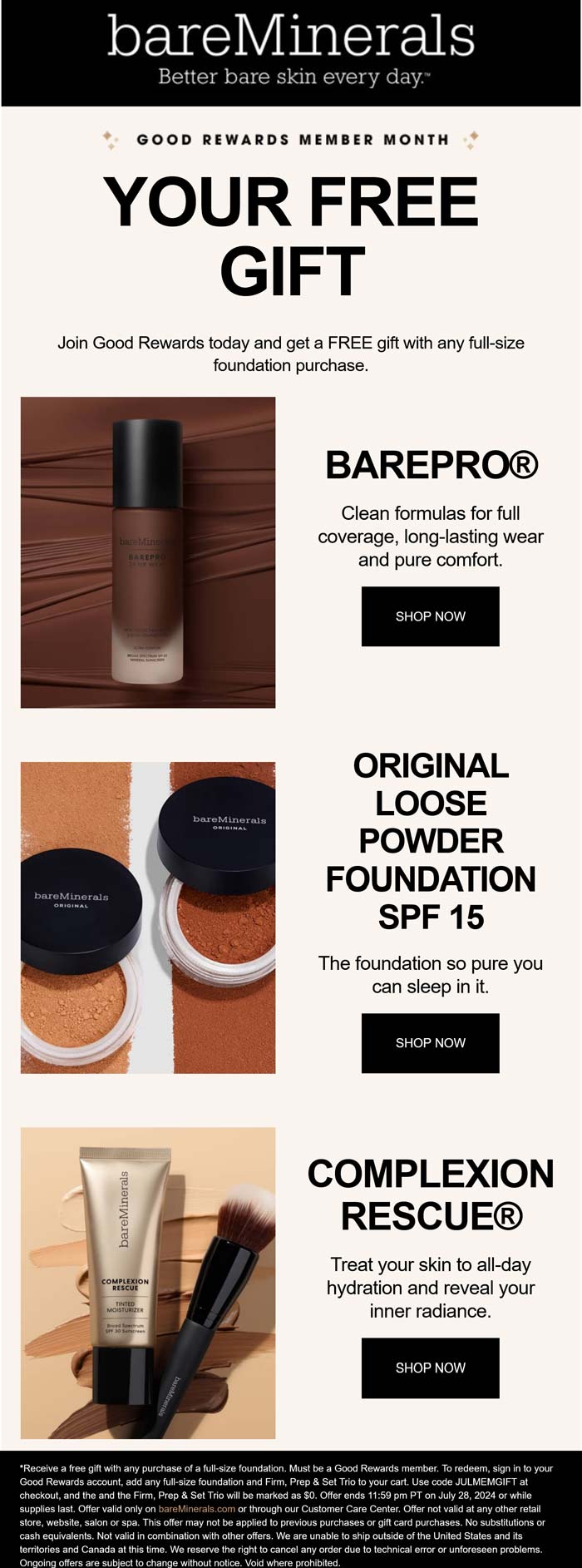 bareMinerals stores Coupon  Choice of free gift on any foundation purchase at bareMinerals #bareminerals 