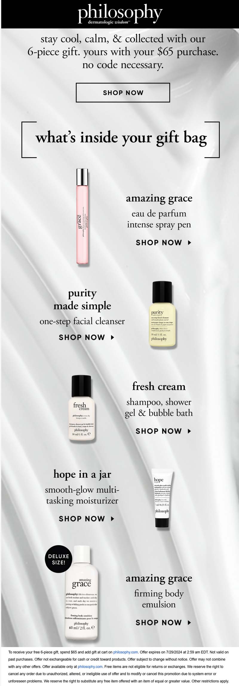 Philosophy stores Coupon  Free 6pc on $65 at Philosophy #philosophy 