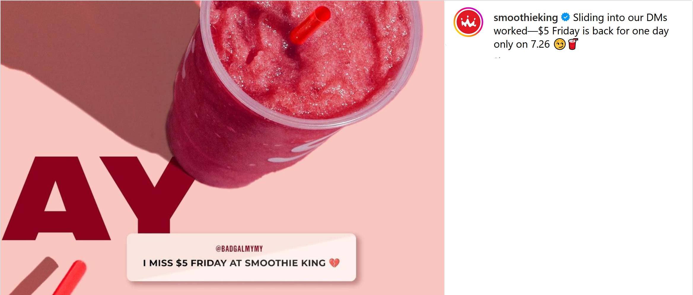 Smoothie King restaurants Coupon  Any 32oz smoothie drink = $5 Friday at Smoothie King #smoothieking 