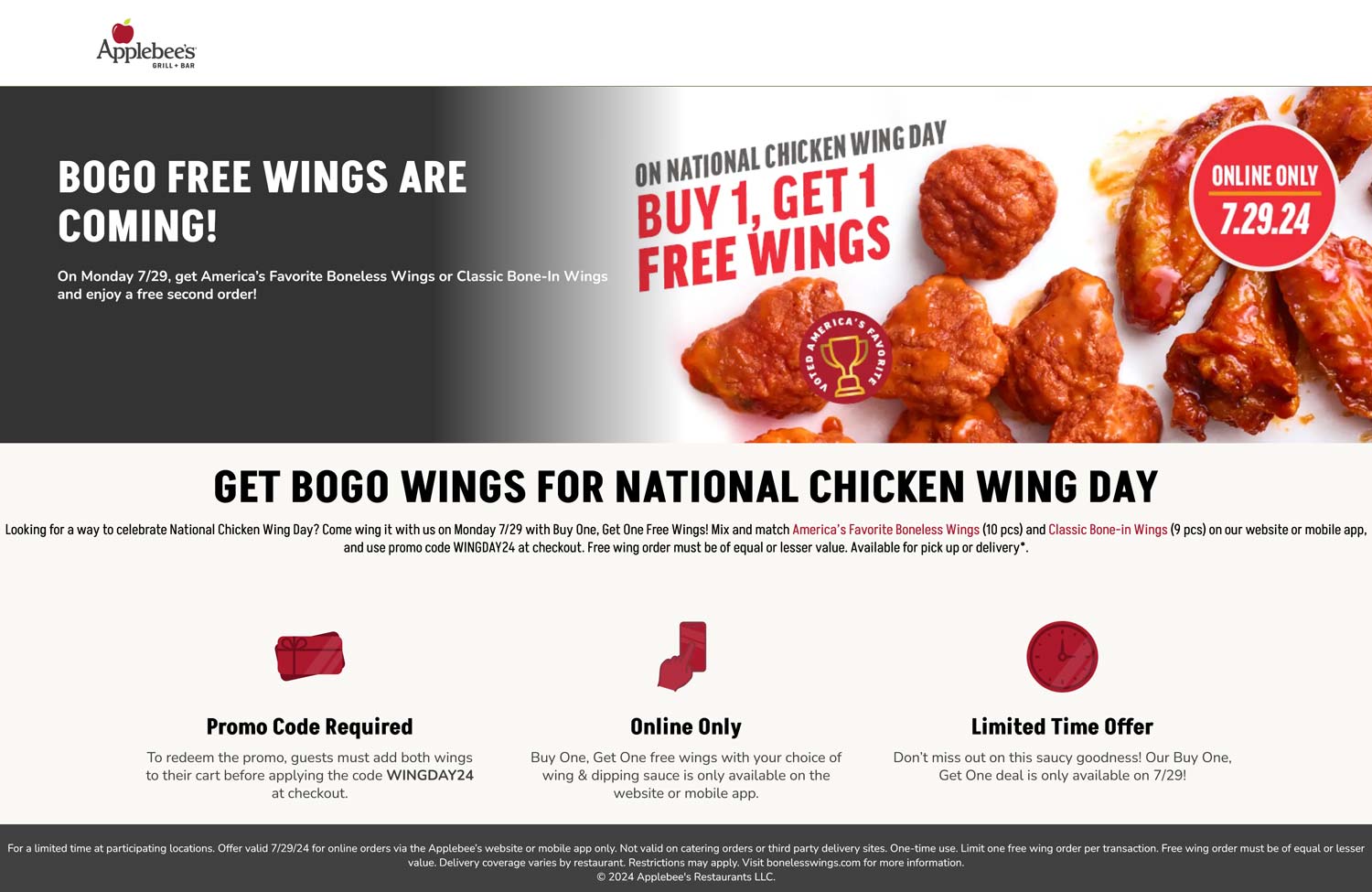 Applebees restaurants Coupon  Second chicken wings free Monday at Applebees #applebees 