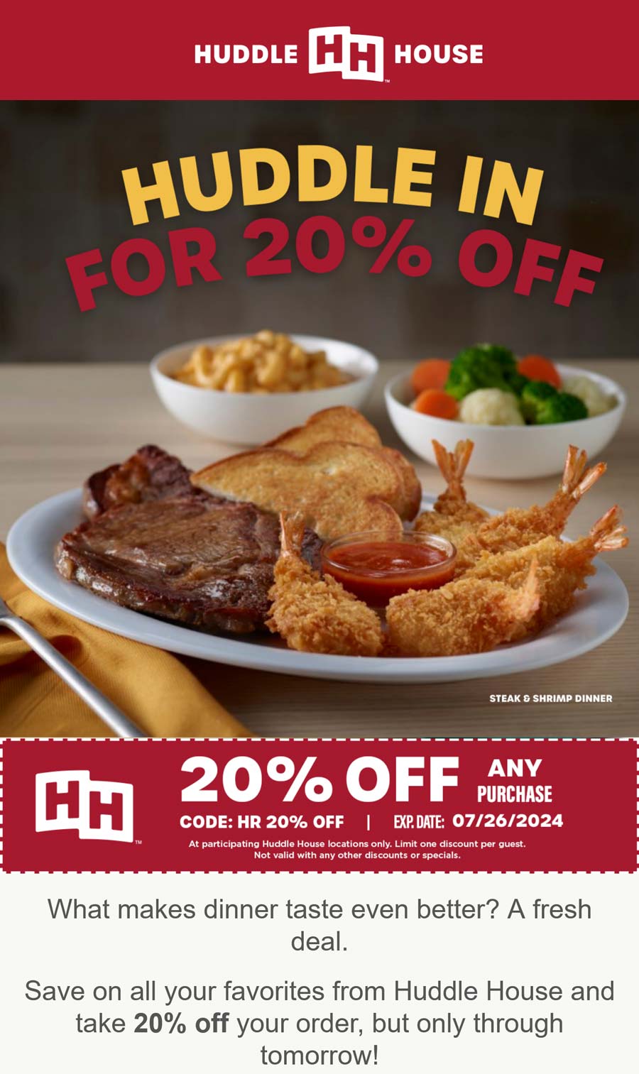 Huddle House restaurants Coupon  20% off at Huddle House restaurants #huddlehouse 