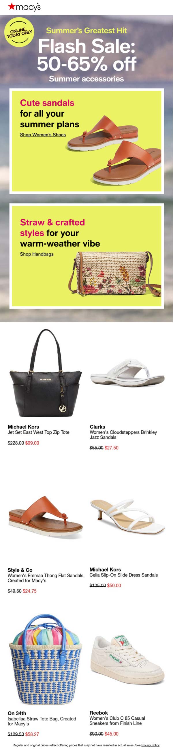 Macys stores Coupon  50-65% off summer shoes, handbags & accessories today at Macys #macys 