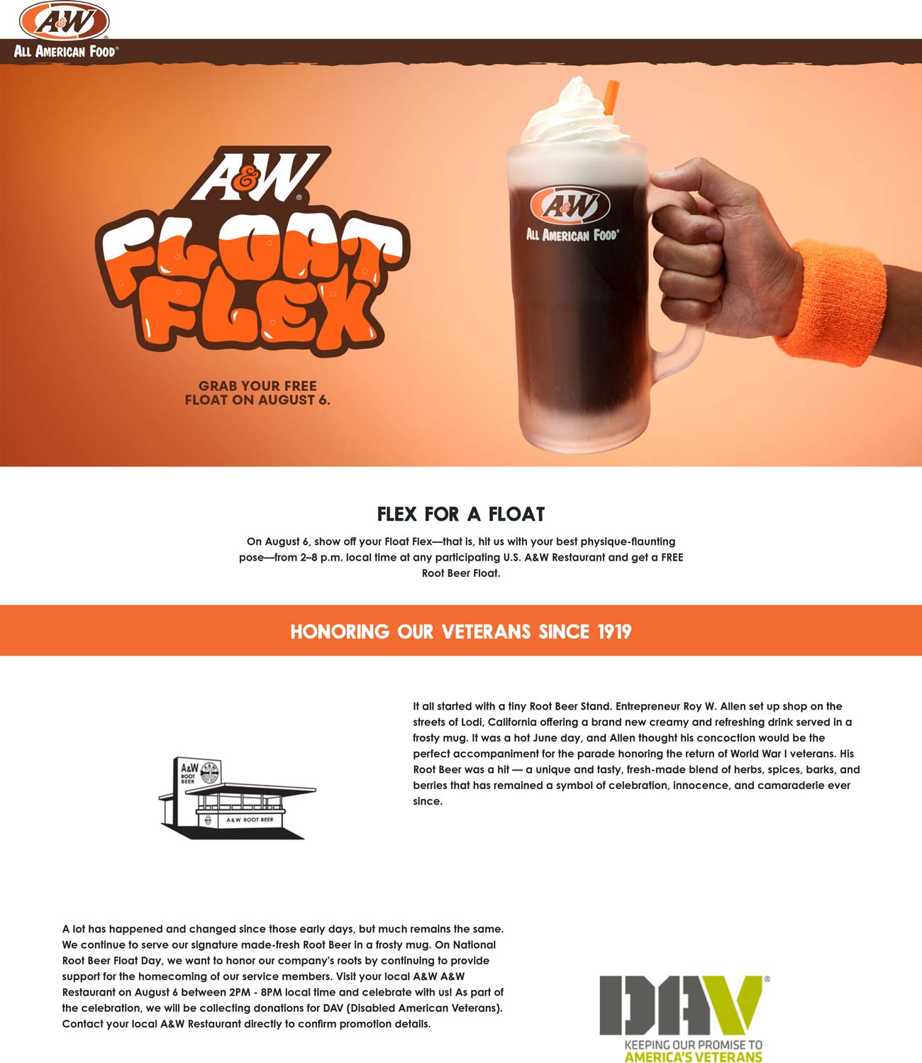 A&W restaurants Coupon  Free root beer float the 6th at A&W restaurants #aw 