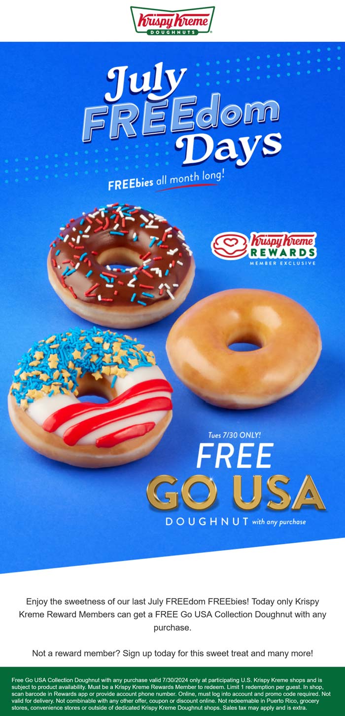 Krispy Kreme restaurants Coupon  Free olympic doughnut with your order today at Krispy Kreme #krispykreme 