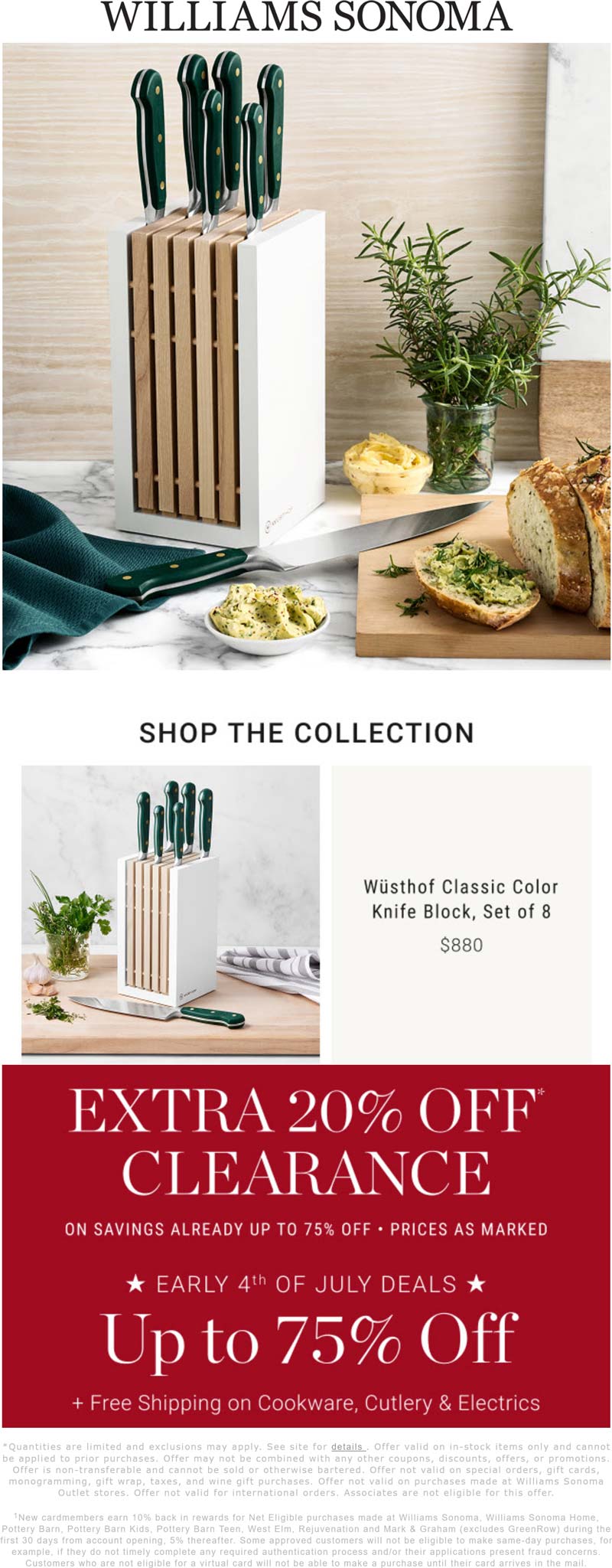 Williams Sonoma stores Coupon  Extra 20% off clearance at Williams Sonoma #williamssonoma 