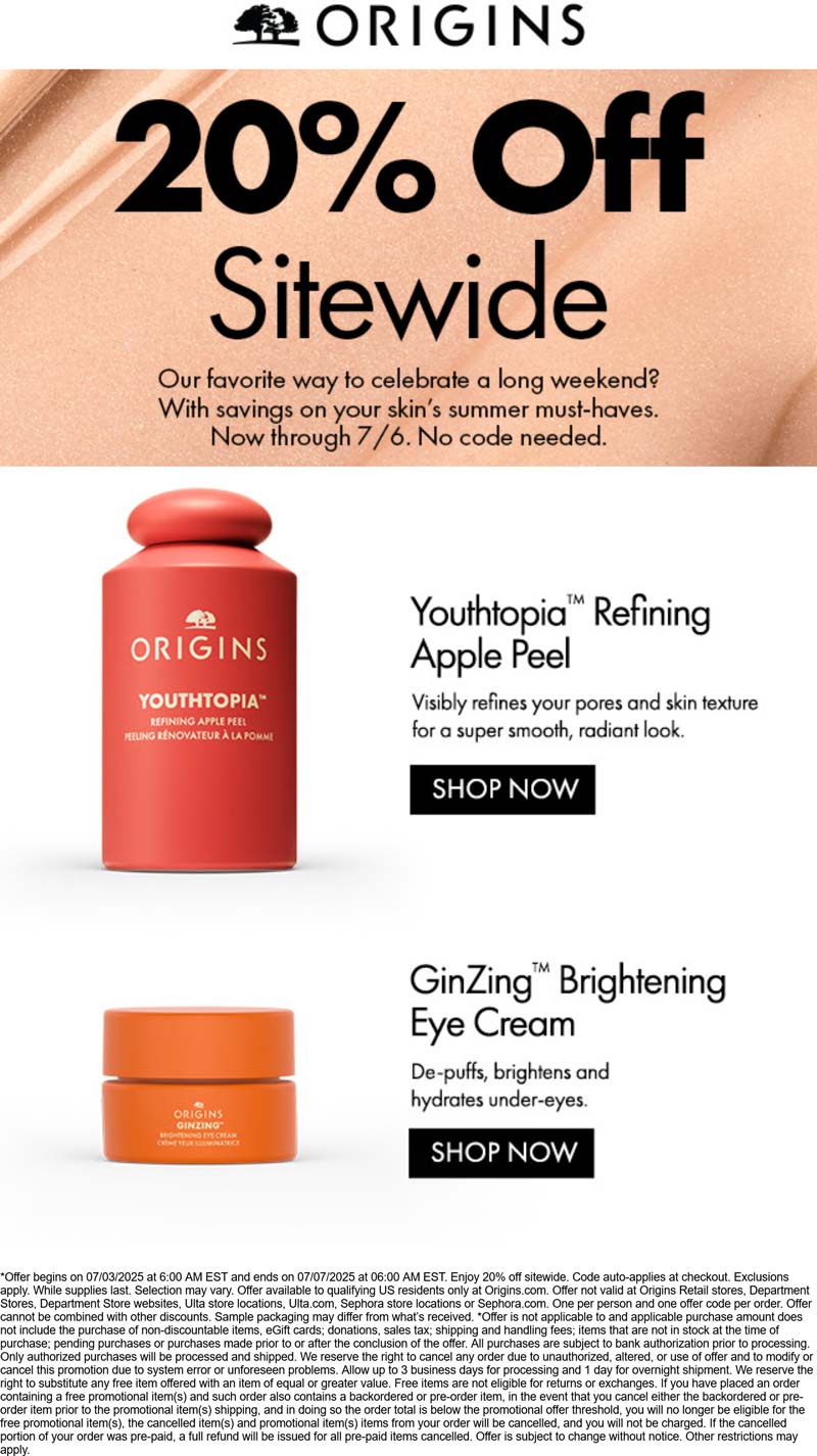 Origins coupons & promo code for July 2025