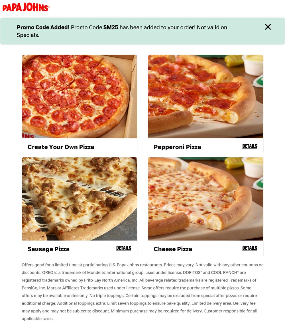 Papa Johns coupons & promo code for July 2025