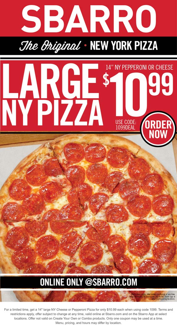 Sbarro coupons & promo code for July 2025
